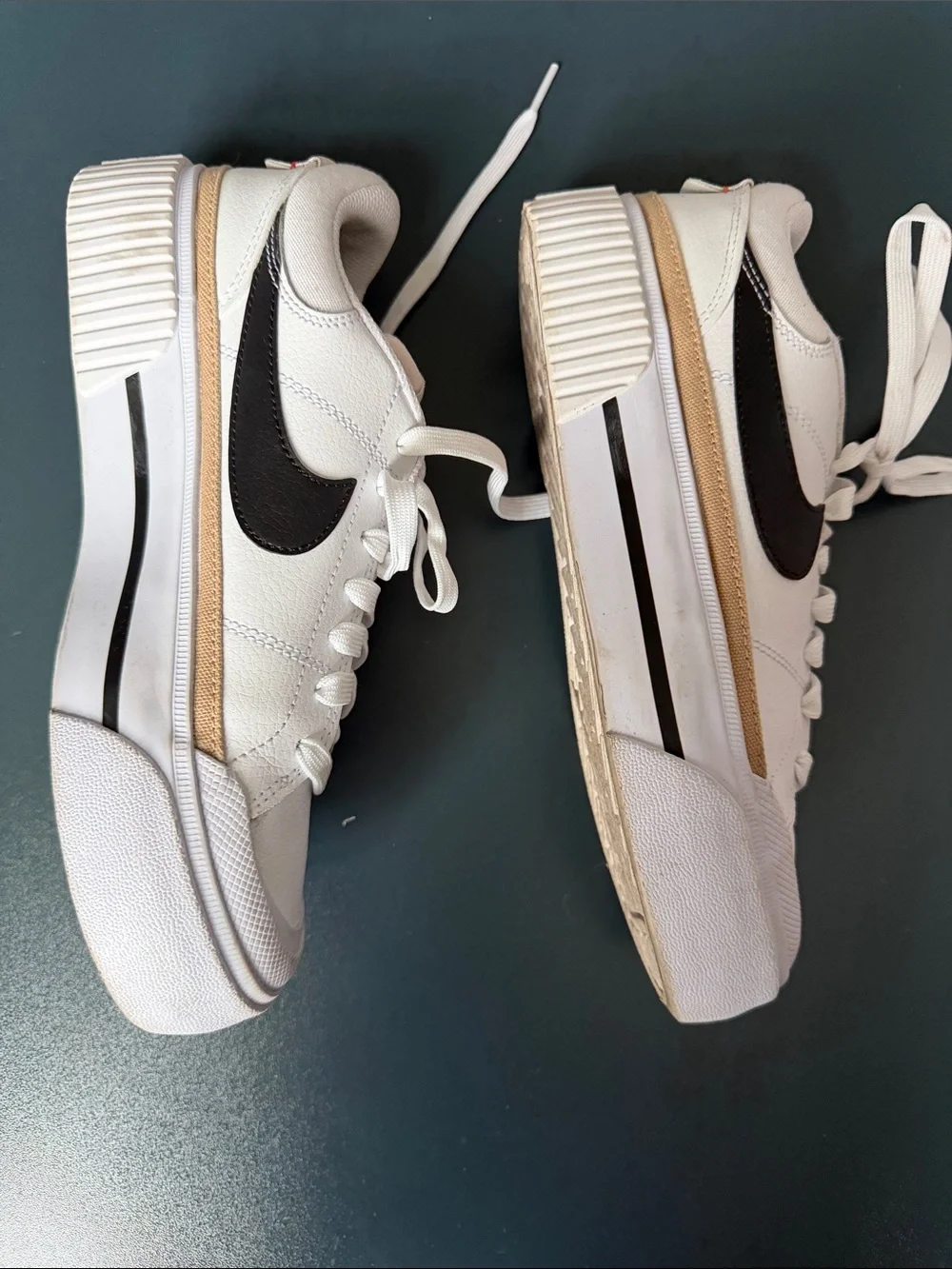 Nike court legacy lift White Sneakers with Black Swoosh and Tan Accents